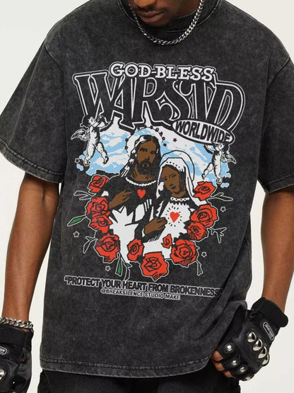 Herren T-Shirt mit Gott-sei-Dank Grafikdruck im Vintage-Waschstil