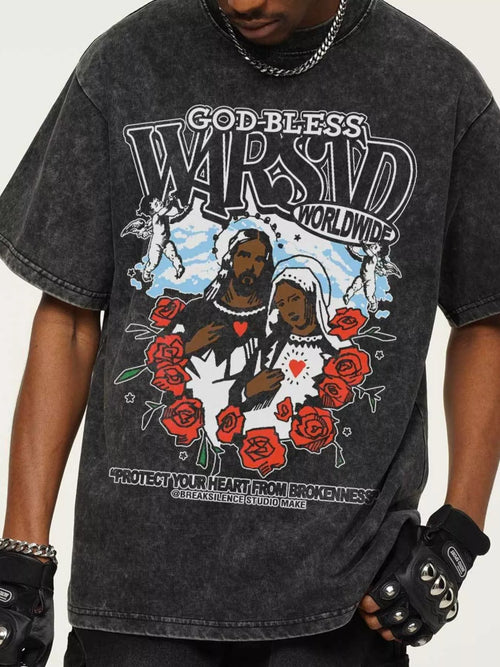 Herren T-Shirt mit Gott-sei-Dank Grafikdruck im Vintage-Waschstil