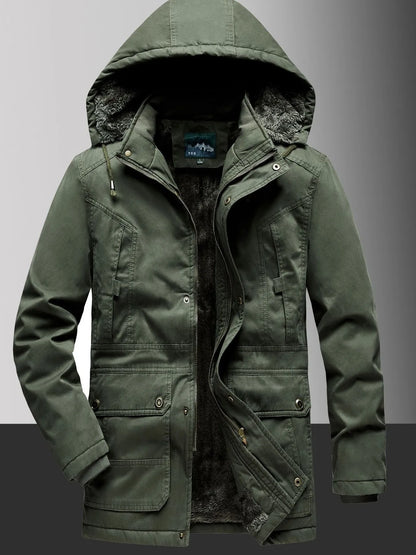 Herren Plus Size Fleecegefütterter Kapuzen-Wintermantel