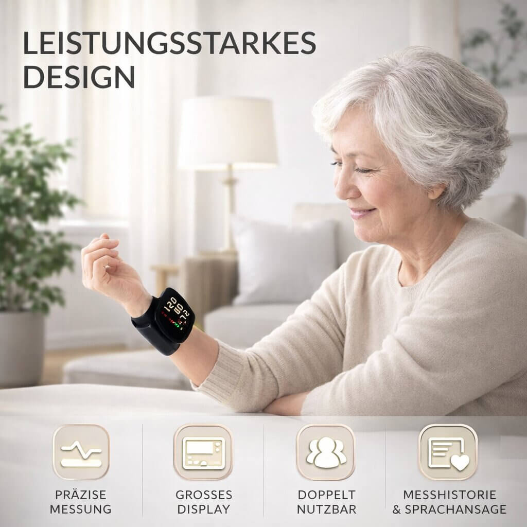 Handgelenk-Blutdruckmessgerät | Digitales Blutdruckmessgerät | Wiederaufladbar mit Touch-Funktion | Tensavio