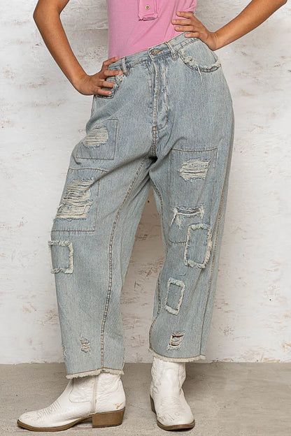 POL Distressed Raw Hem Damen Weite Beinhosen