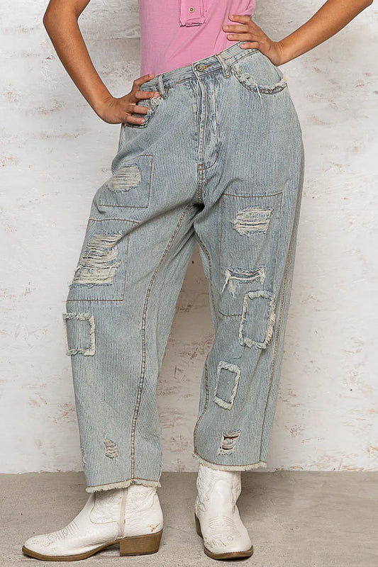 POL Distressed Raw Hem Damen Weite Beinhosen