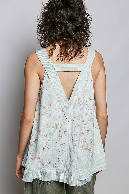 POL Floral V-Ausschnitt Damen Tanktop mit Fronttasche
