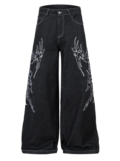 Herren Bestickte Weite Baggy-Jeans