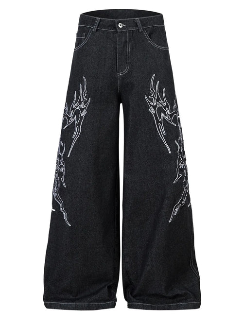 Herren Bestickte Weite Baggy-Jeans