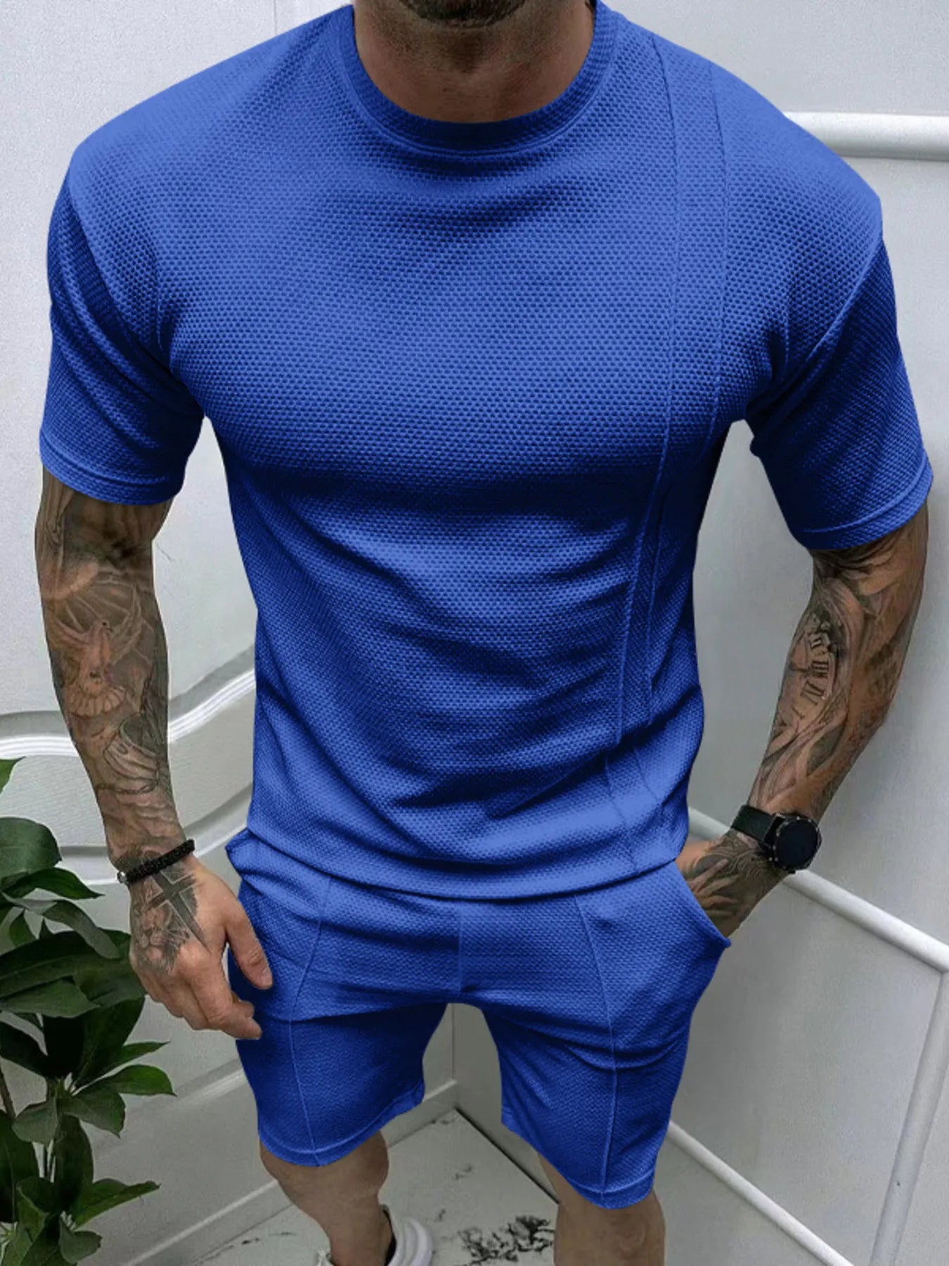 Herren T-Shirt mit Rundhalsausschnitt und Shorts Set in Übergröße