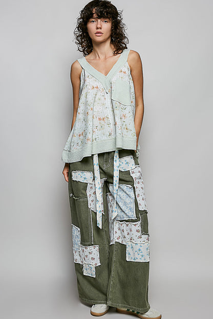POL Floral V-Ausschnitt Damen Tanktop mit Fronttasche