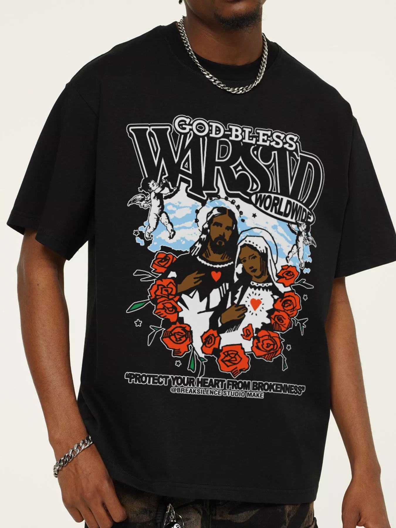 Herren T-Shirt mit Gott-sei-Dank Grafikdruck im Vintage-Waschstil