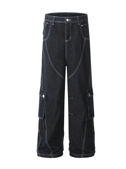 Herren Cargo Straight Jeans mit Kontrastnähten
