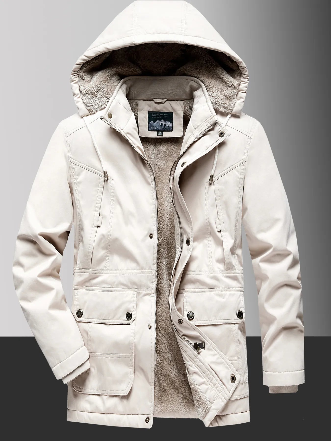 Herren Plus Size Fleecegefütterter Kapuzen-Wintermantel
