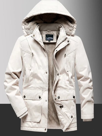 Herren Plus Size Fleecegefütterter Kapuzen-Wintermantel