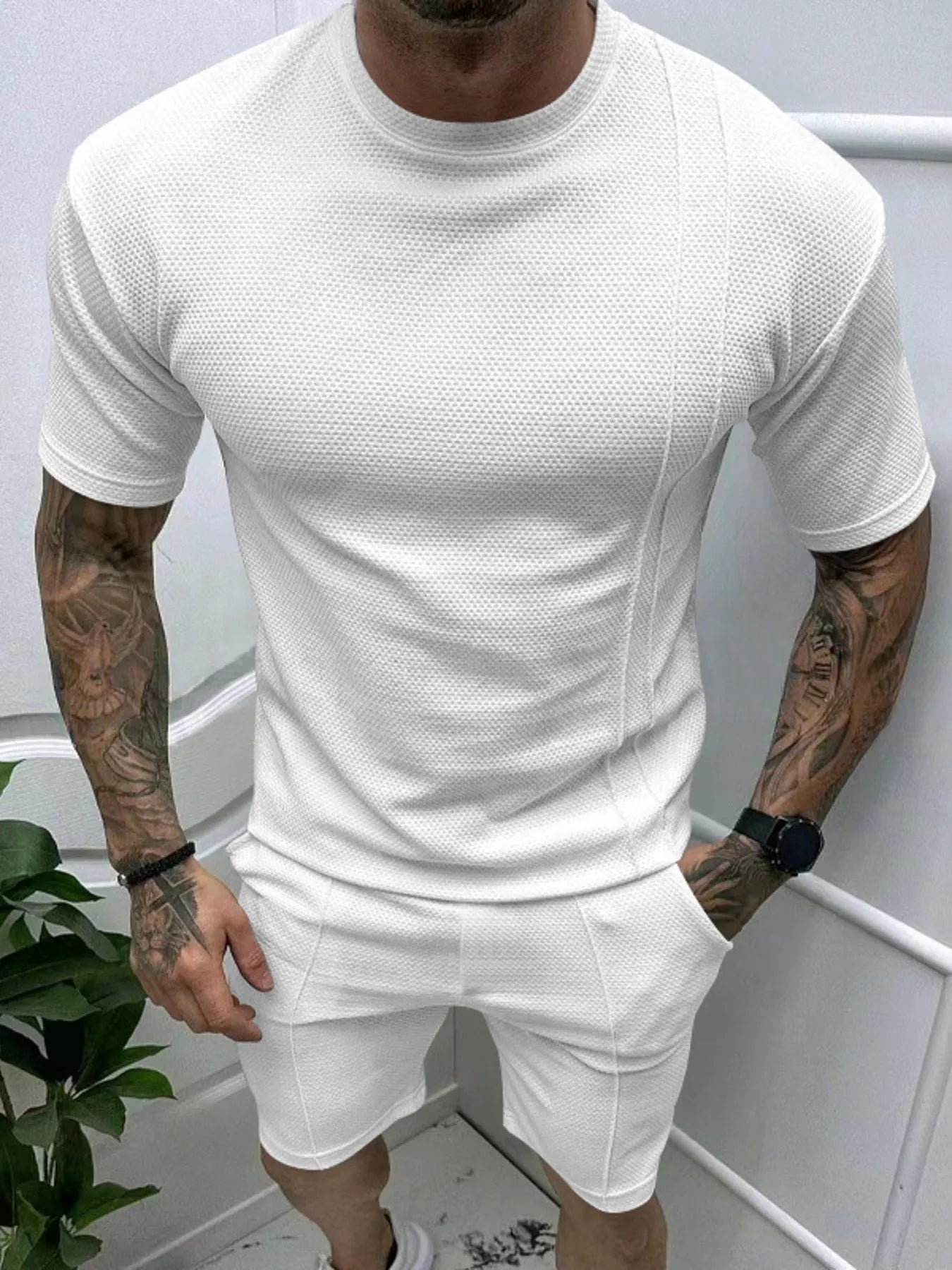 Herren T-Shirt mit Rundhalsausschnitt und Shorts Set in Übergröße