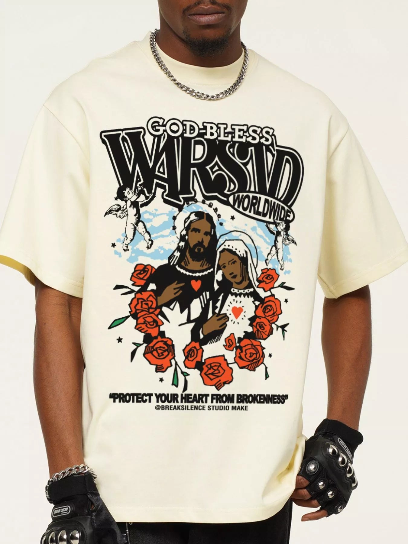 Herren T-Shirt mit Gott-sei-Dank Grafikdruck im Vintage-Waschstil