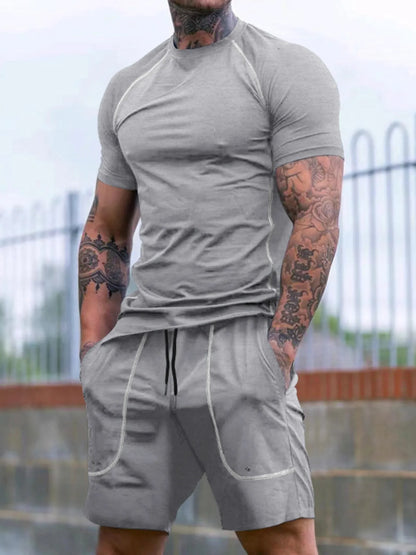 Herren Vollgröße Rundhals T-Shirt und Shorts Set Übergröße