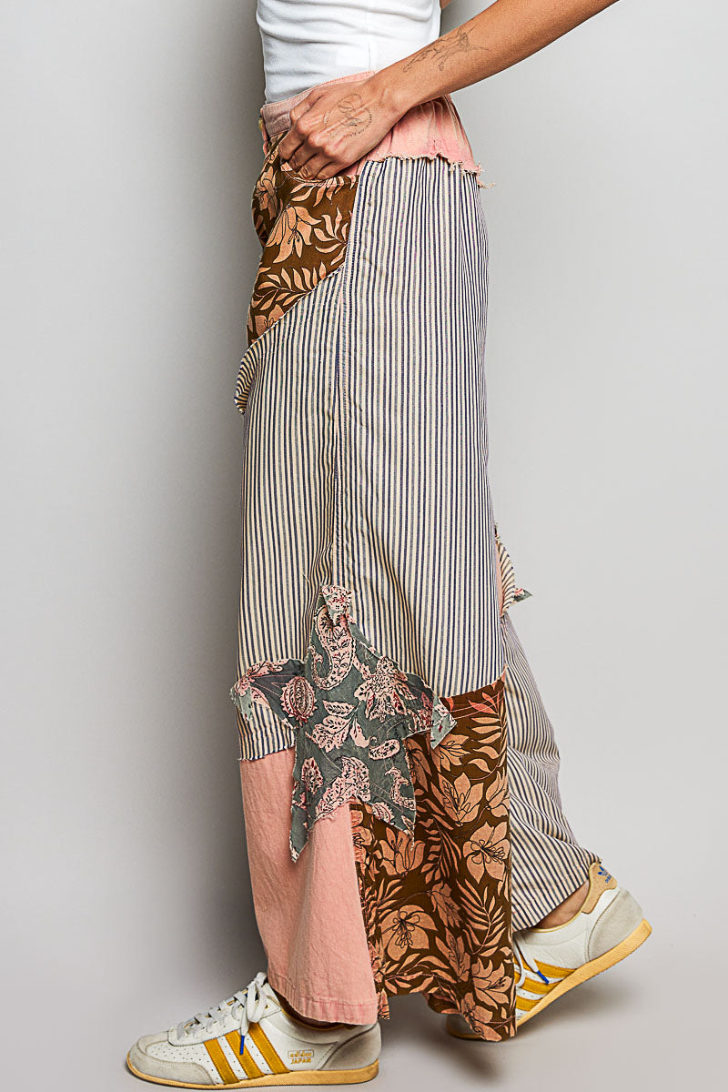 POL Gestreifte Blumen-Patchwork Weite Damenhose Big Star Patch