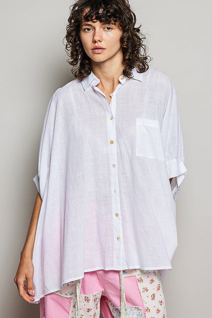 POL Button Down Halb Dolman Ärmel Damen Shirt