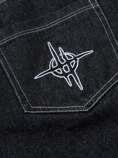 Herren Bestickte Weite Baggy-Jeans