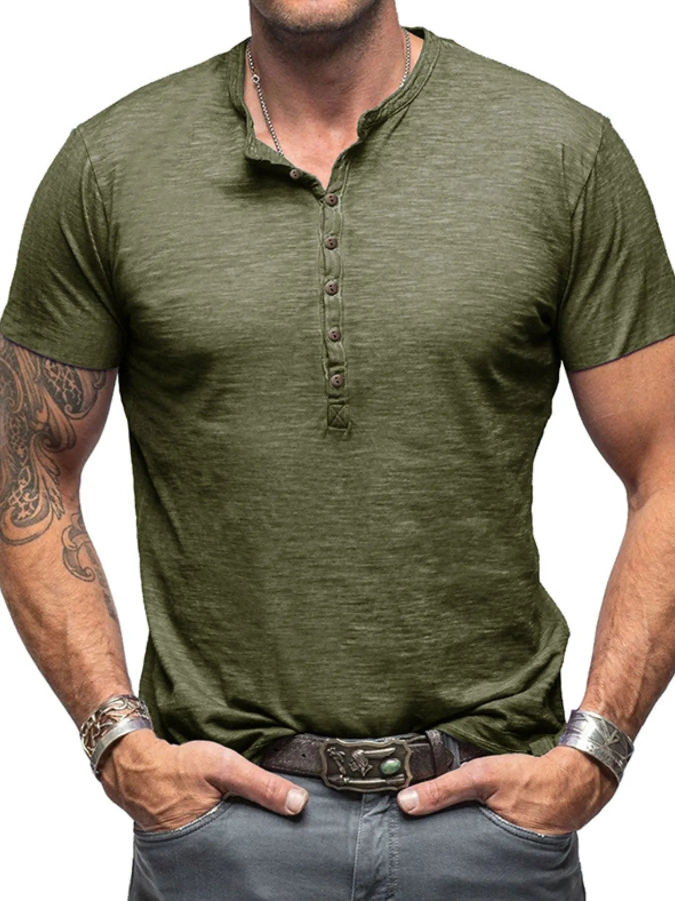 Herren Freizeit Henley Kurzarm Knopfoberteil