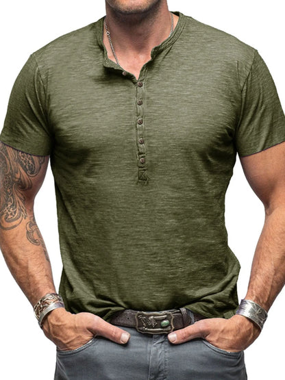 Herren Freizeit Henley Kurzarm Knopfoberteil
