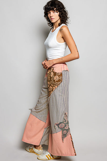 POL Gestreifte Blumen-Patchwork Weite Damenhose Big Star Patch