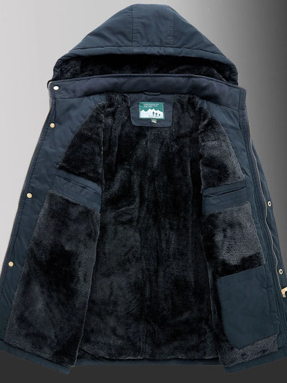 Herren Plus Size Fleecegefütterter Kapuzen-Wintermantel