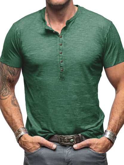 Herren Freizeit Henley Kurzarm Knopfoberteil