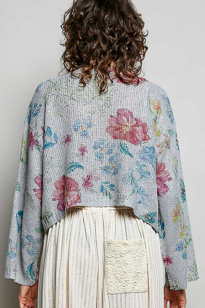POL Floral Print Button-Down Strick Damen Cardigan