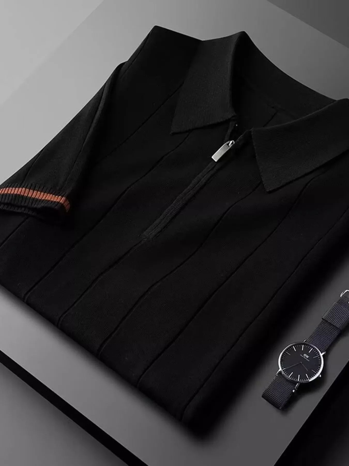 Herren Plus Size Kurzarm Polo mit Viertelreißverschluss
