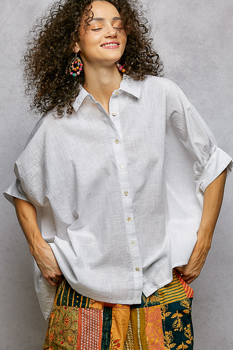 POL Button Down Halb Dolman Ärmel Damen Shirt