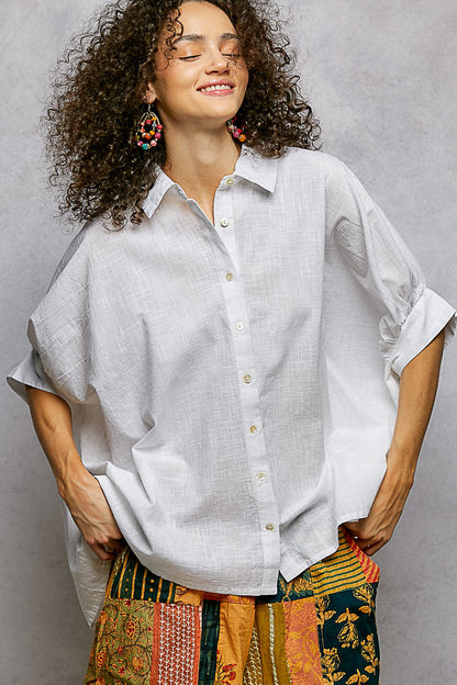POL Button Down Halb Dolman Ärmel Damen Shirt
