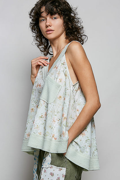 POL Floral V-Ausschnitt Damen Tanktop mit Fronttasche