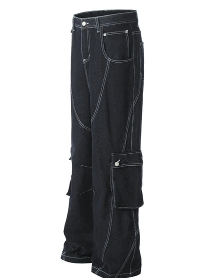 Herren Cargo Straight Jeans mit Kontrastnähten