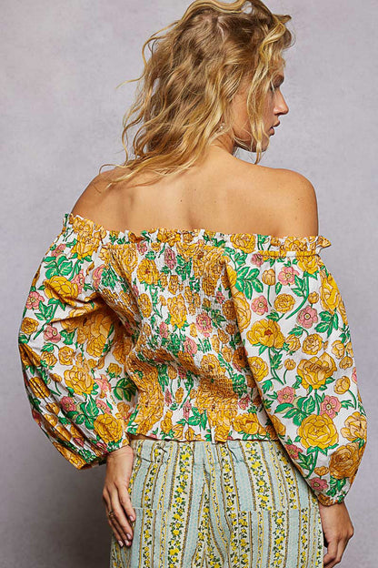 POL Blumenmuster Off-Shoulder Smocked Damenbluse