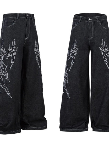 Herren Bestickte Weite Baggy-Jeans