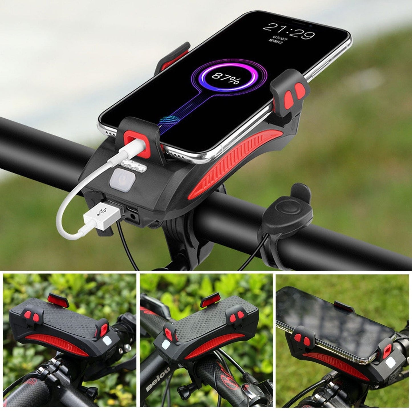 Fahrradlicht mit Handyhalter & Powerbank | Vorderes Fahrradlicht | PowerRide