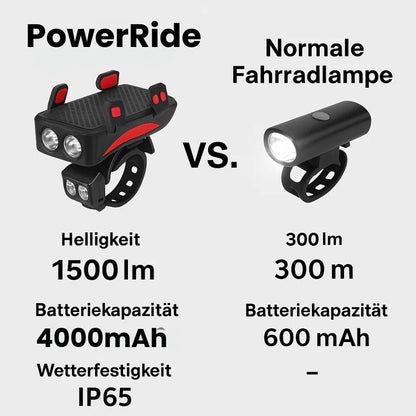 Fahrradlicht mit Handyhalter & Powerbank | Vorderes Fahrradlicht | PowerRide