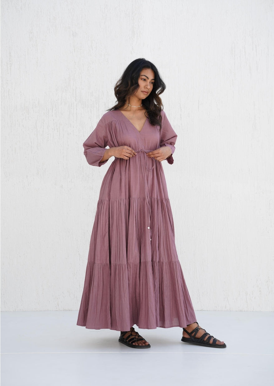 Organic Cotton V Neck Maxi Boho Tunic with Pockets