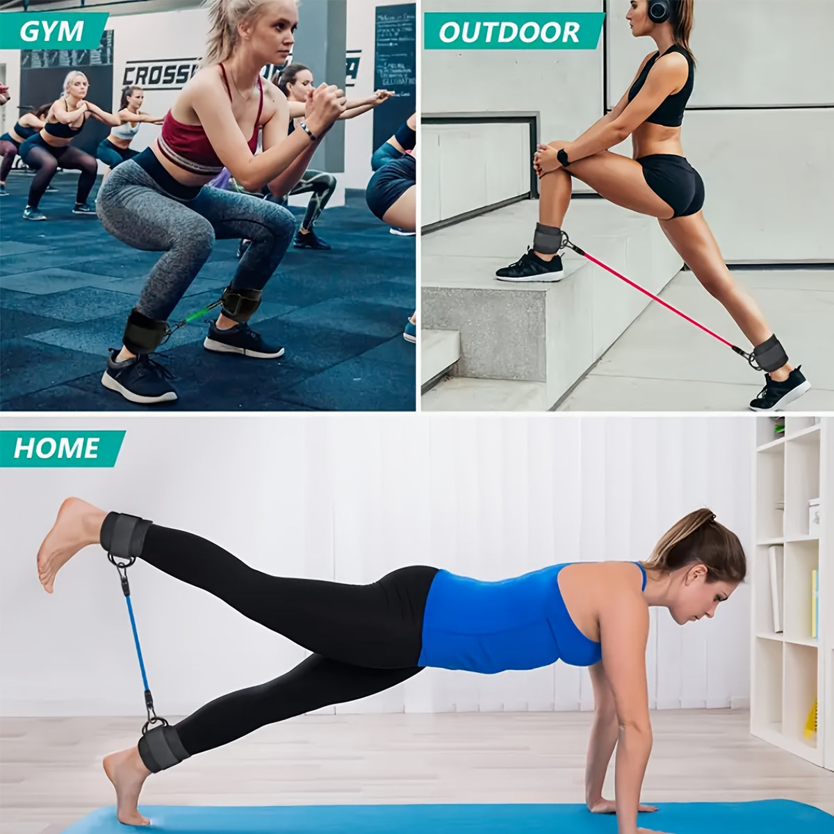 Fitnessbänder mit Knöchelriemen für Beintraining zu Hause | Widerstandsbänder | LegPower