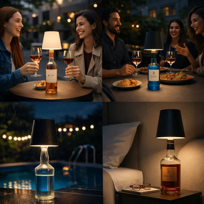 Flaschenlicht | Flasche als Tischlampe | Wiederaufladbare Tischleuchte | Flaschenverschluss | LumiBottle