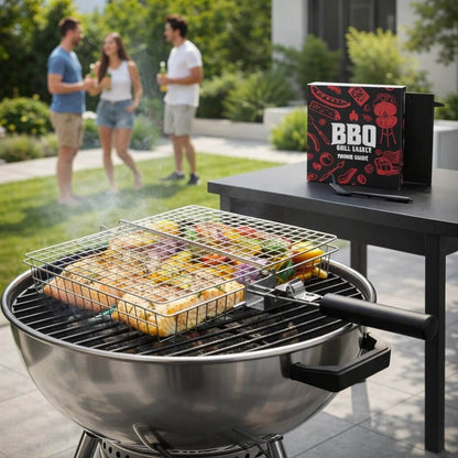 Grill basket for meat, fish & vegetables | Stainless steel grill accessories for BBQ | FlammenWerk