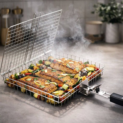 Grillkorb für Fleisch, Fisch & Gemüse | Edelstahl Grillzubehör für BBQ | FlammenWerk