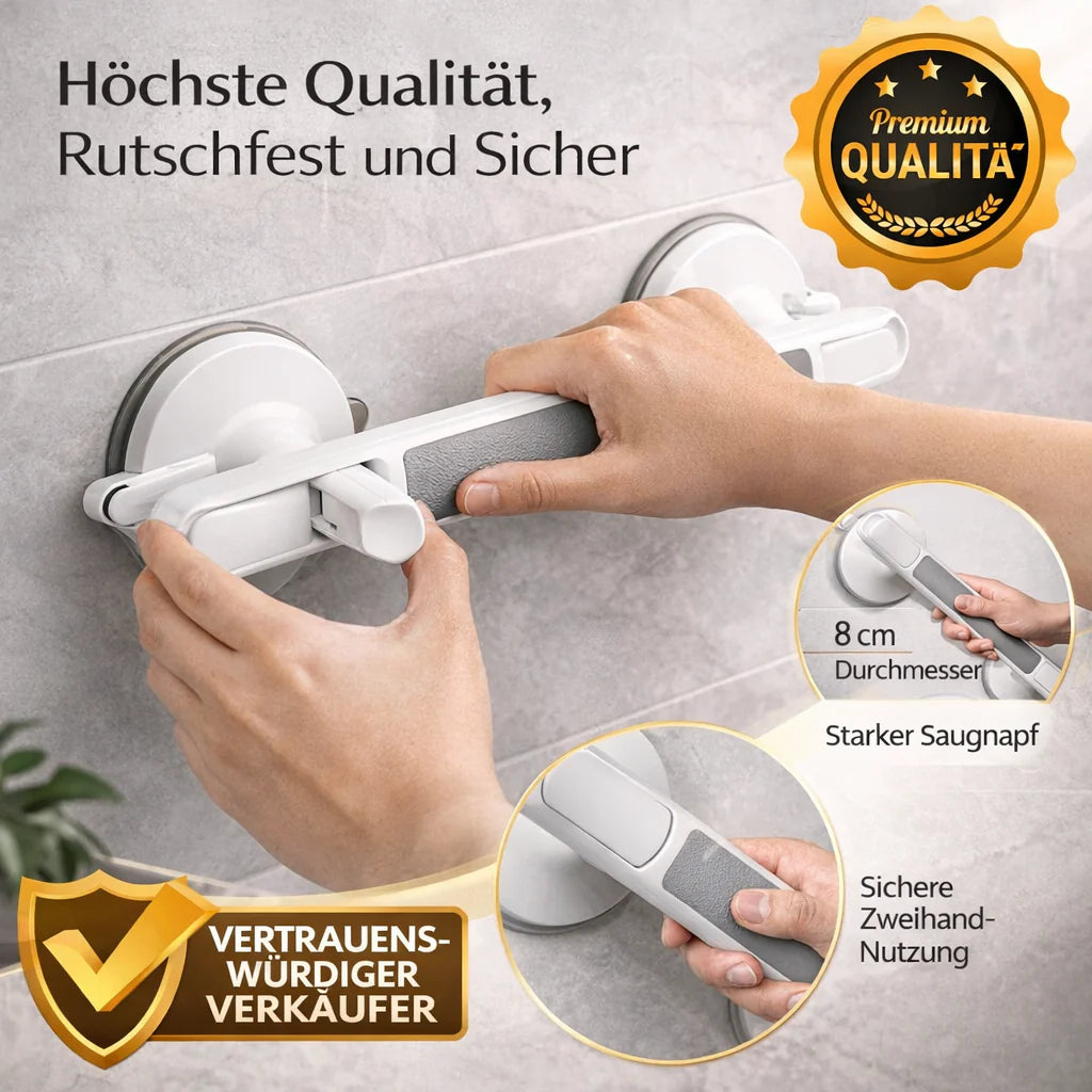 Grab bar for shower, bathtub, or toilet | Suction cup handle for seniors without drilling | SeniGrip