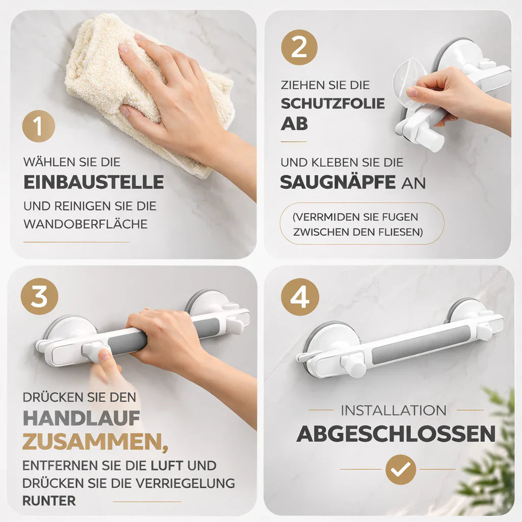 Haltegriff für Dusche, Badewanne oder Toilette | Saugnapfgriff für Senioren ohne Bohren | SeniGrip