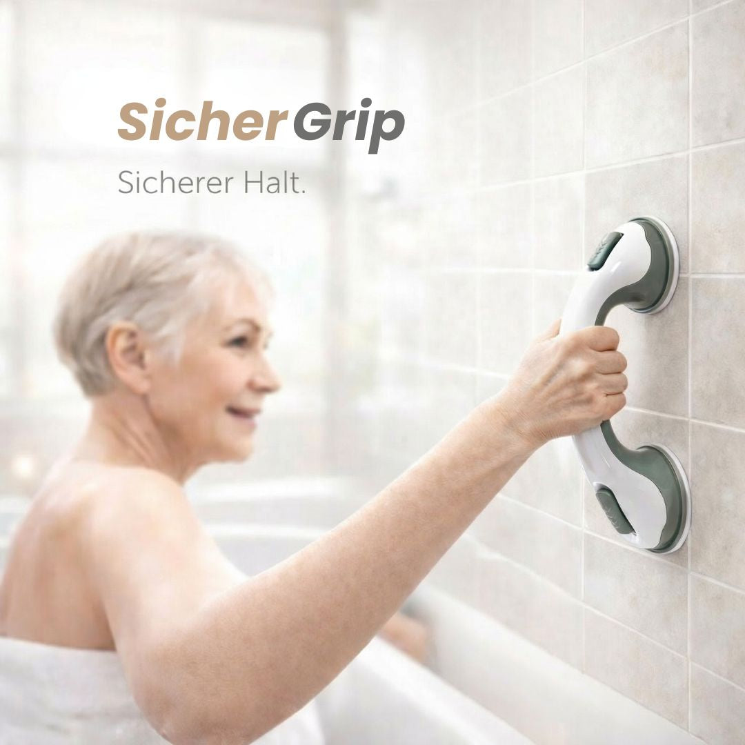 Grab Bar for Shower, Bathtub, or Toilet with Suction Cup | Bathtub Grip for Seniors Without Drilling | GripSicher