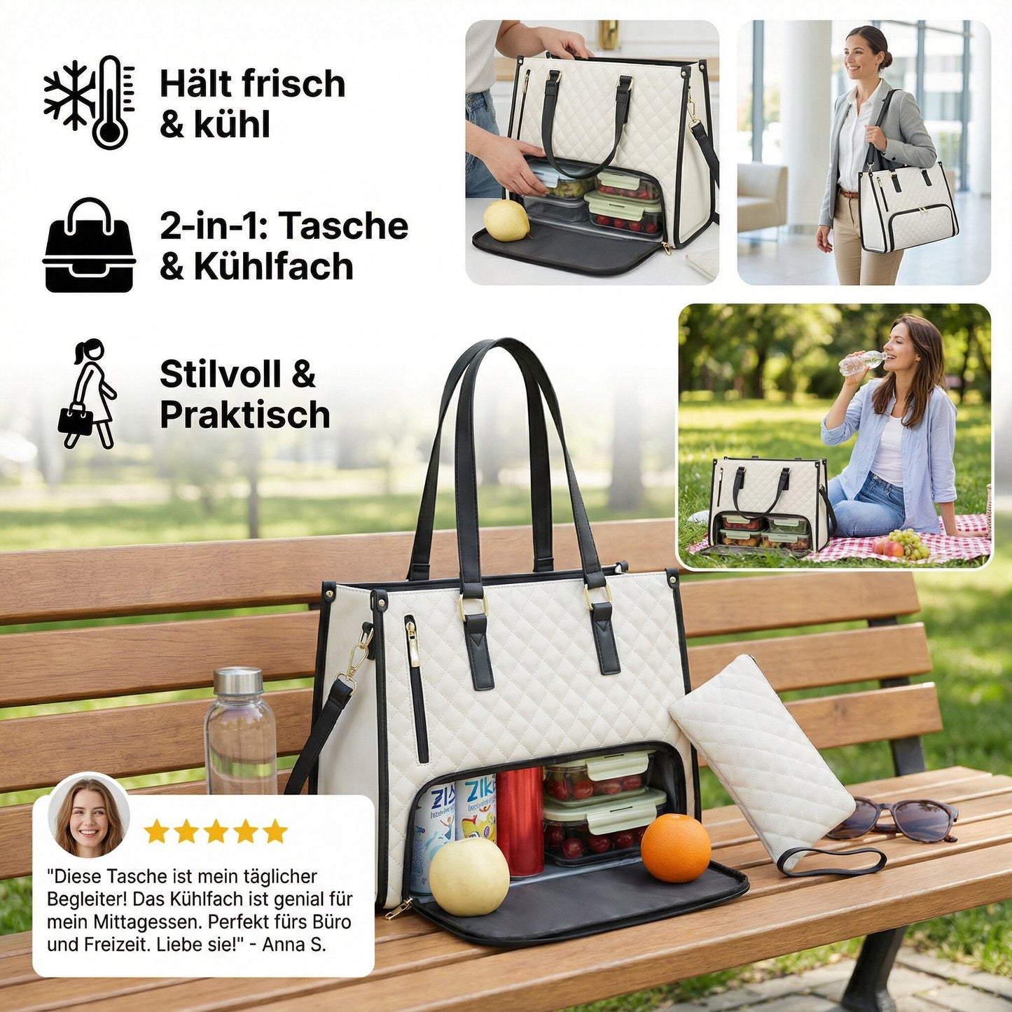 Handtasche mit Kühlfach für Frauen | Umhängetasche mit Kühlfunktion | FreshLuxe