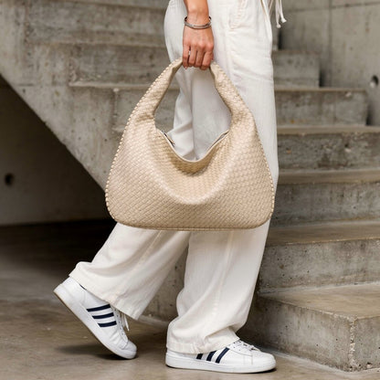 Braided Leather Hobo Bag with Zipper | Shoulder Bag for Women | Flecture