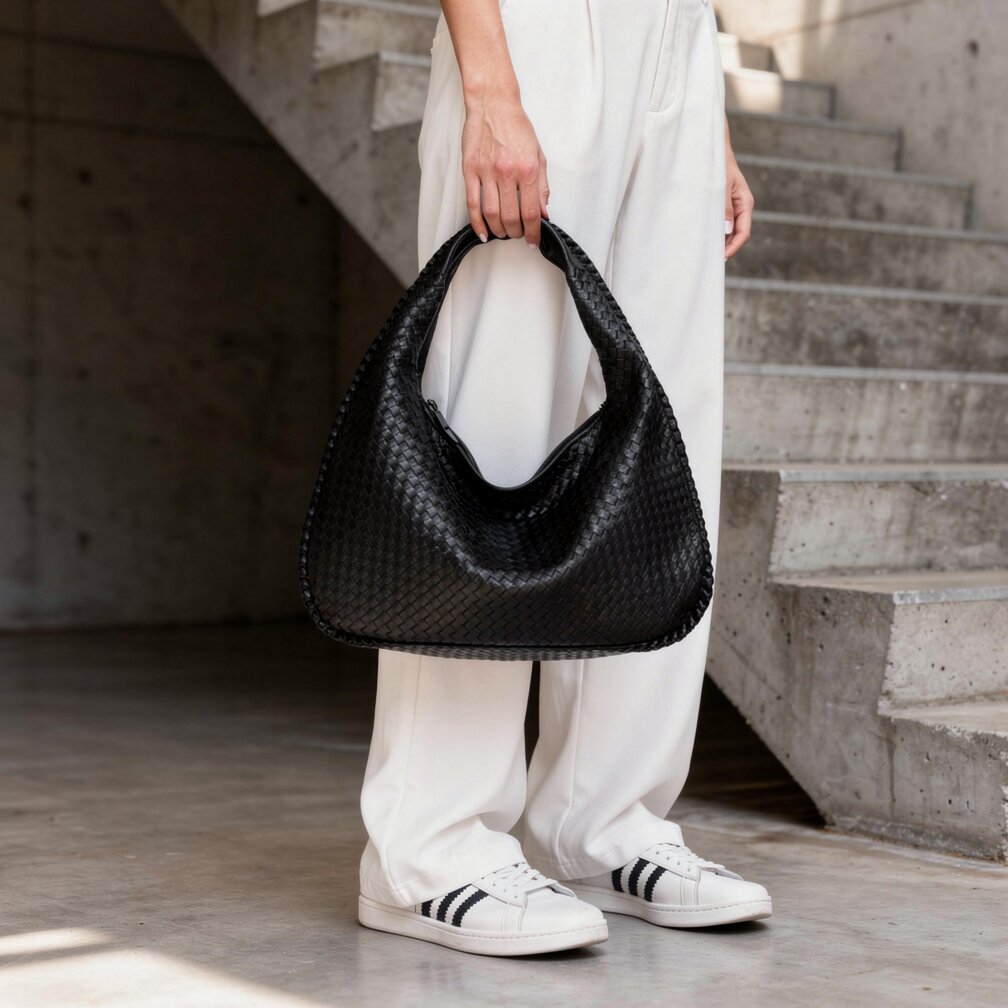 Braided Leather Hobo Bag with Zipper | Shoulder Bag for Women | Flecture