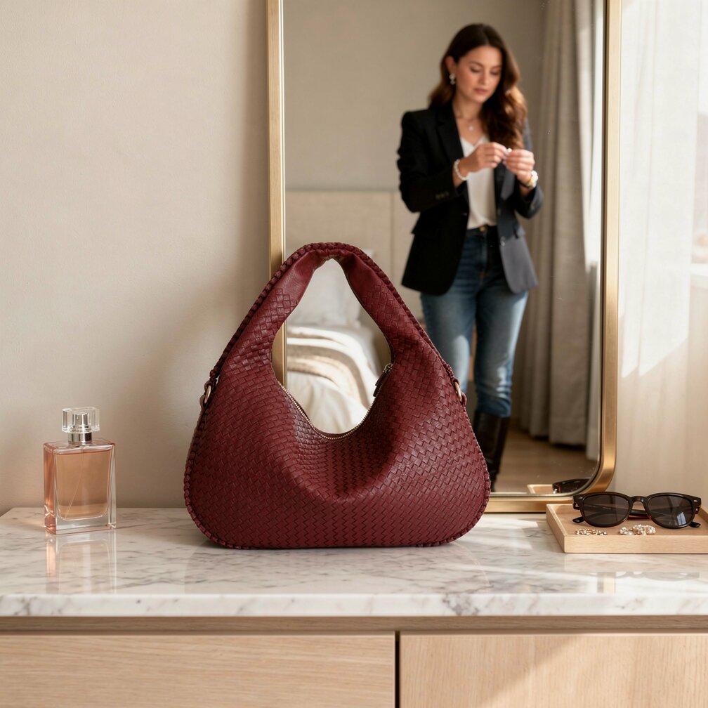 Braided Leather Hobo Bag with Zipper | Shoulder Bag for Women | Flecture
