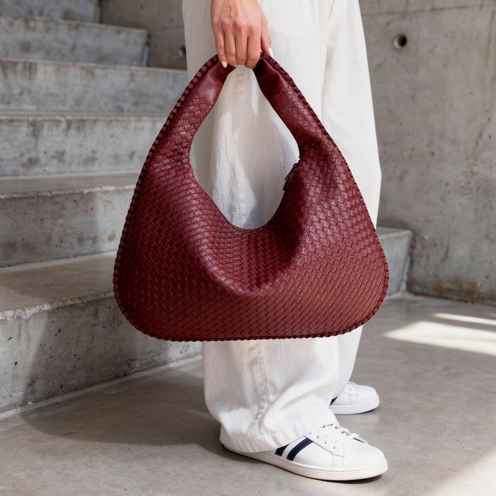 Braided Leather Hobo Bag with Zipper | Shoulder Bag for Women | Flecture
