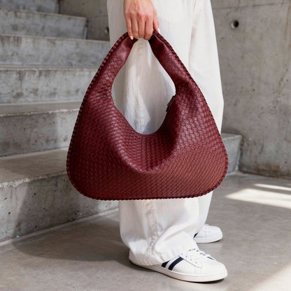 Braided Leather Hobo Bag with Zipper | Shoulder Bag for Women | Flecture